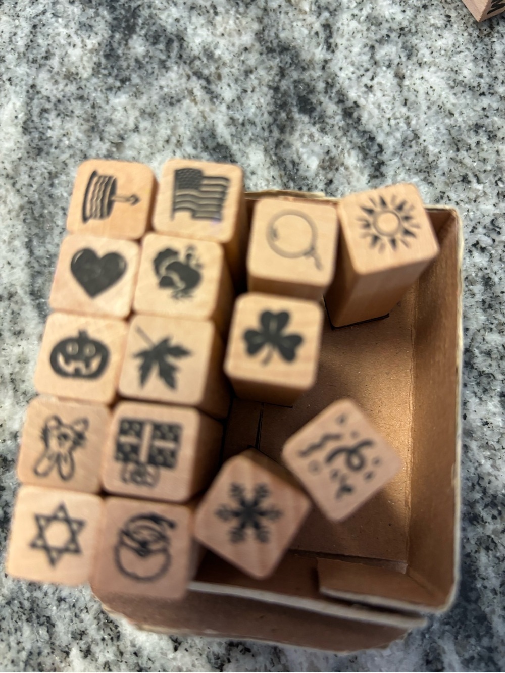 Seasonal Holiday Wood Stamp Set - Natural Wood with Green & Red Accents - Picture 8 of 8